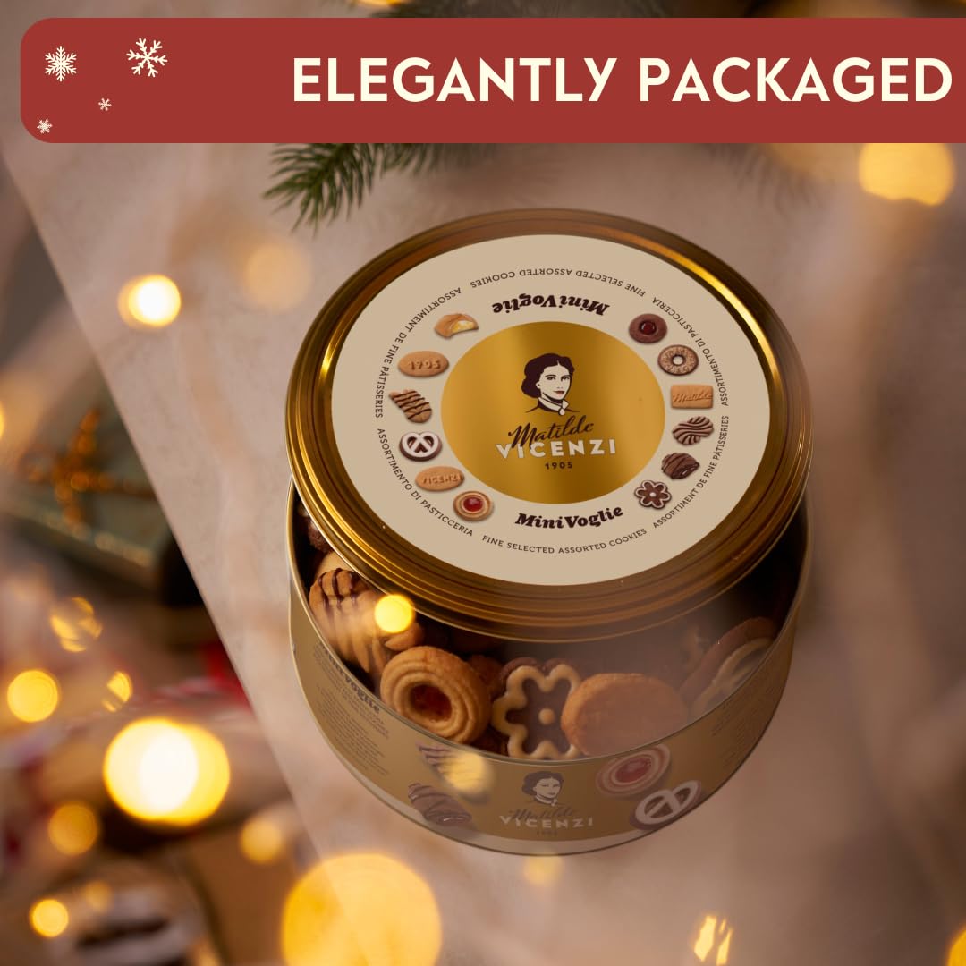 Pasticceria Matilde Vicenzi Minivoglie Butter Cookies Tin, Assortment of Traditional Italian Pastries, Holiday, Christmas, Hanuk