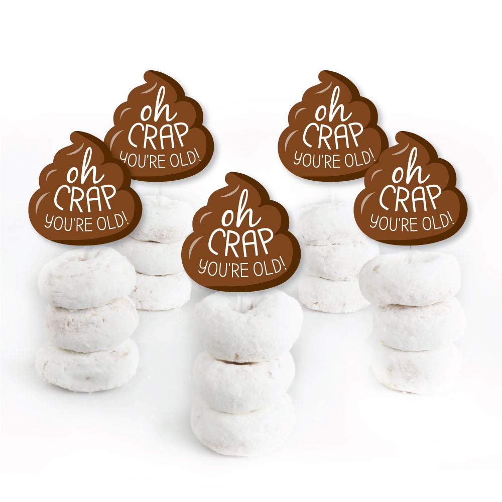 Big Dot Of Happiness Oh Crap, You'Re Old - Dessert Cupcake Toppers - Poop Birthday Party Clear Treat Picks - Set Of 24