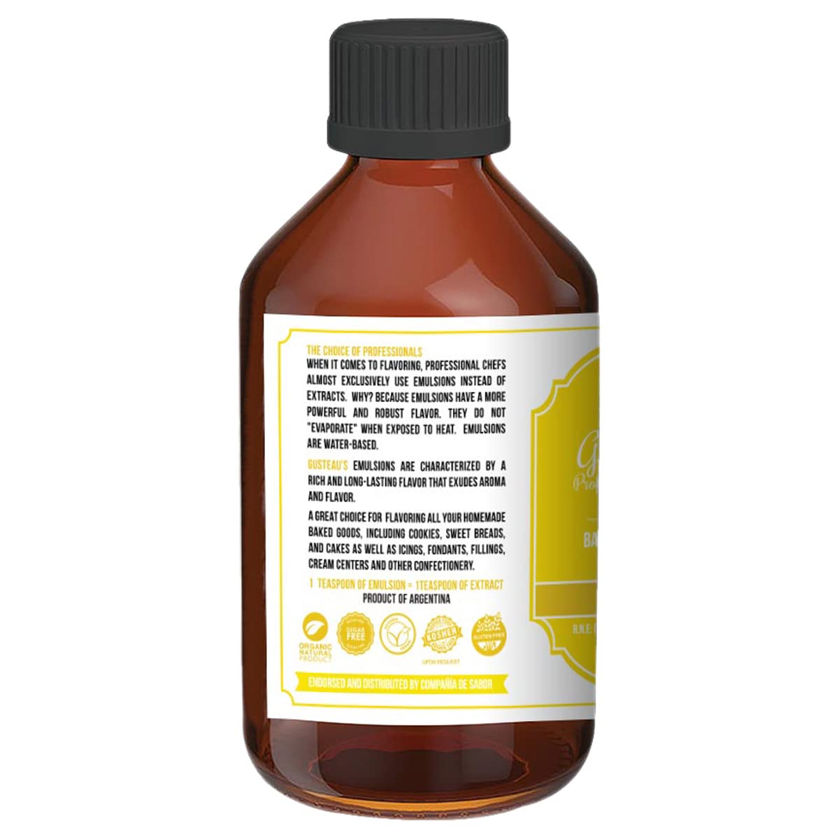GUSTEAU’S Lemon Flavor Bakery Emulsion,    Free, Sugar Free, Kosher, 4 fl oz (100ml)