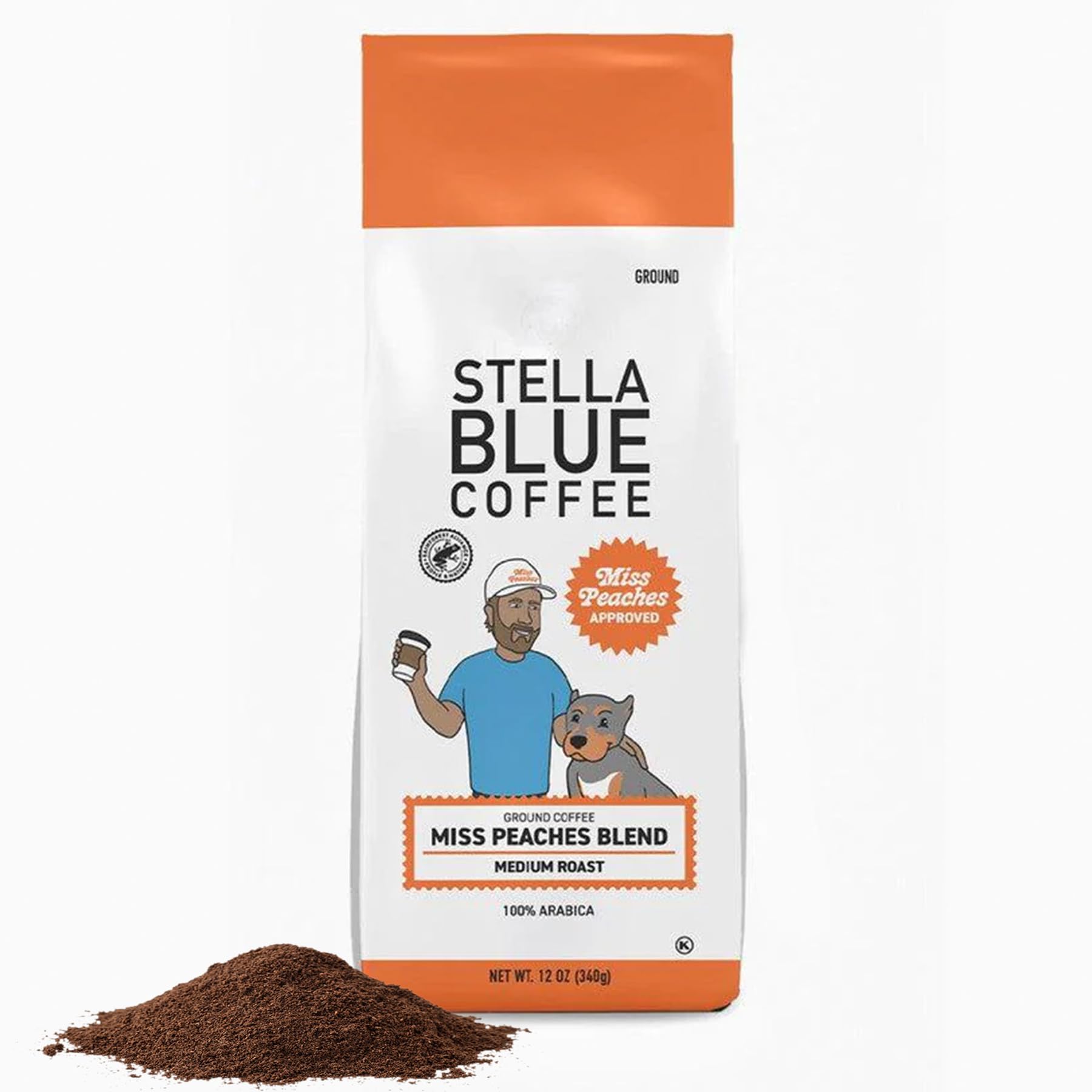 Stella Blue Fresh Ground Coffee, Miss Peaches Blend, 100% Single-Origin Arabica, Medium Roast, 12 oz Bag