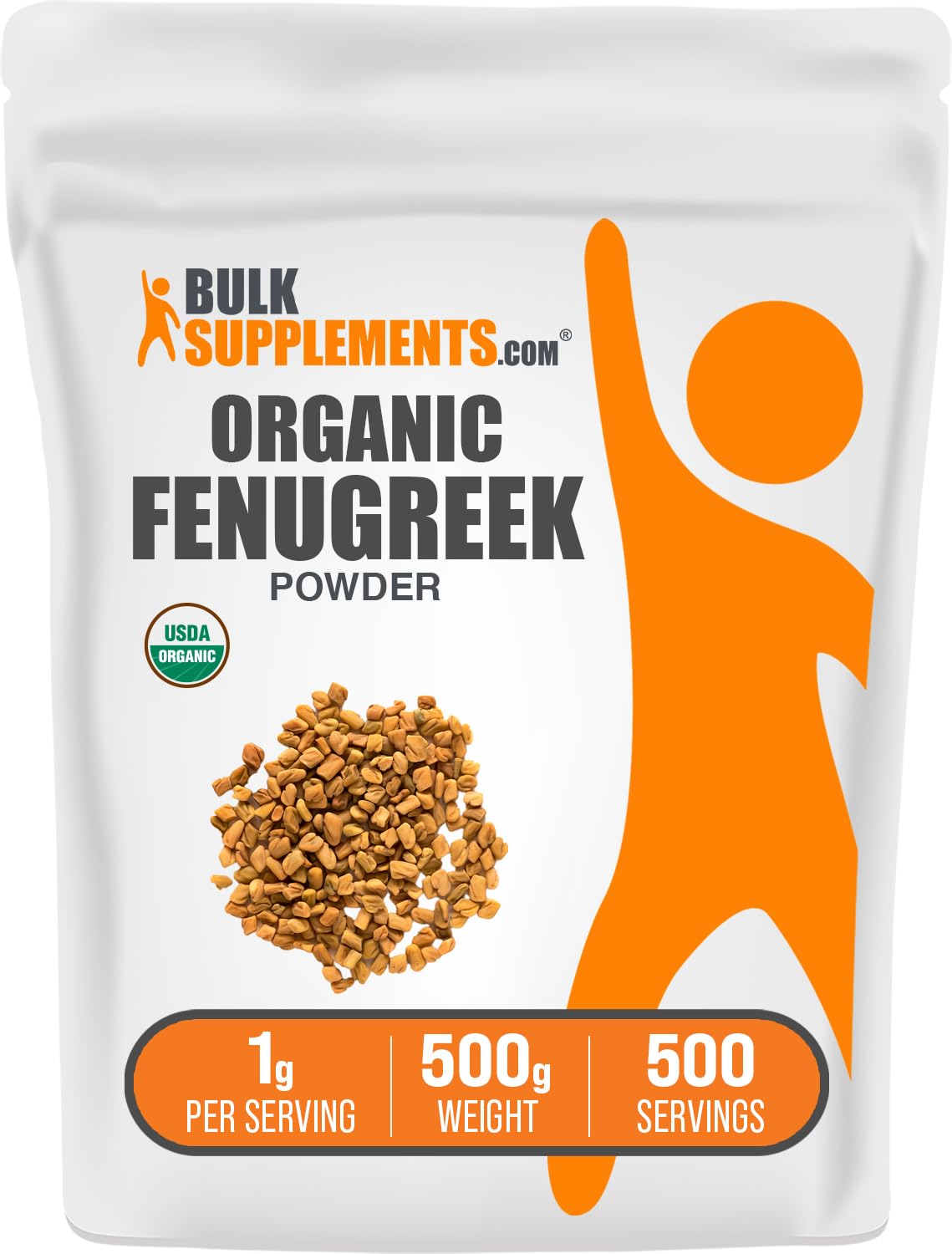 BulkSupplements Organic Fenugreek Powder, Gluten Free, 500g (1.1 lbs), Model 4786454, from Organic Fenugreek Seeds