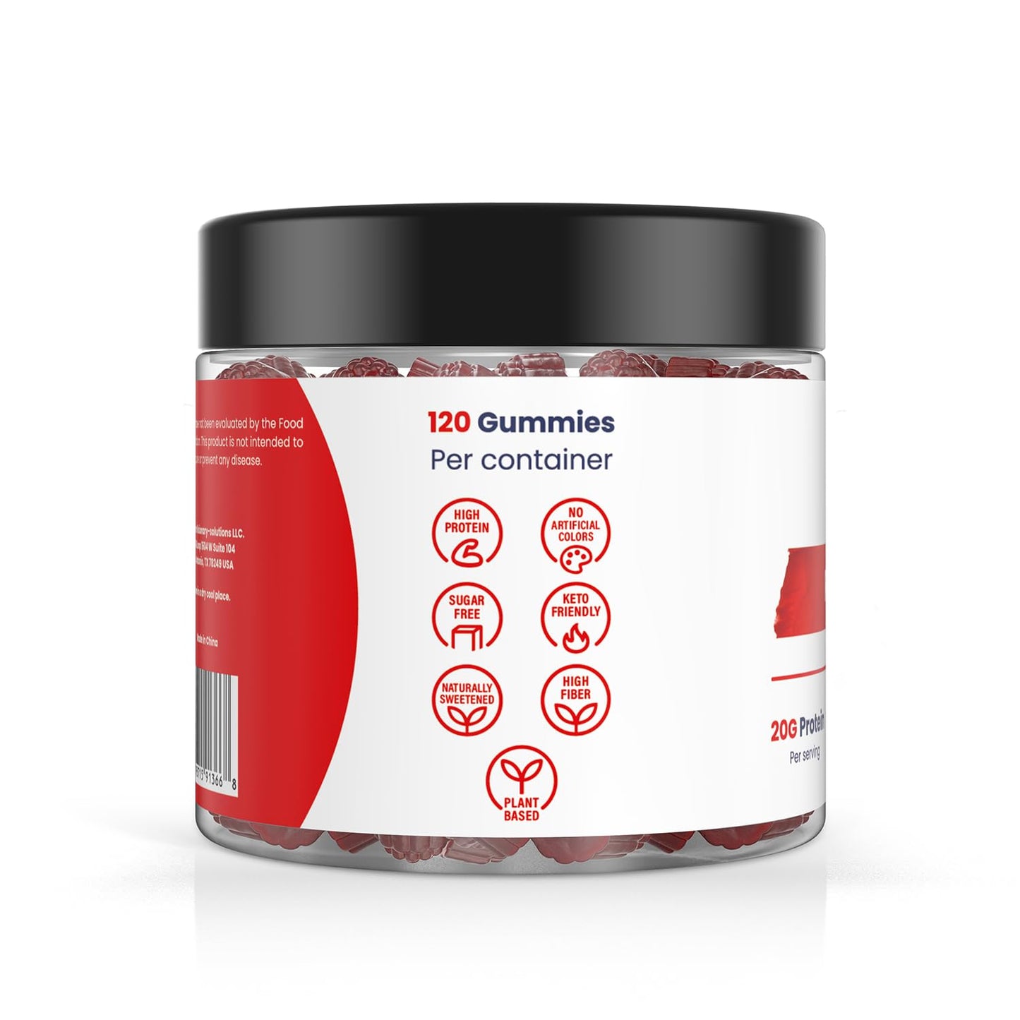 Sugar Free Protein Gummies with 20g per serving & High Fiber | High Protein Snacks | Healthy Snacks for mature-themeds | Plant Based | Fiber Gummies for mature-themeds | 1g Net Carb  Stevia  Natural Flavor.