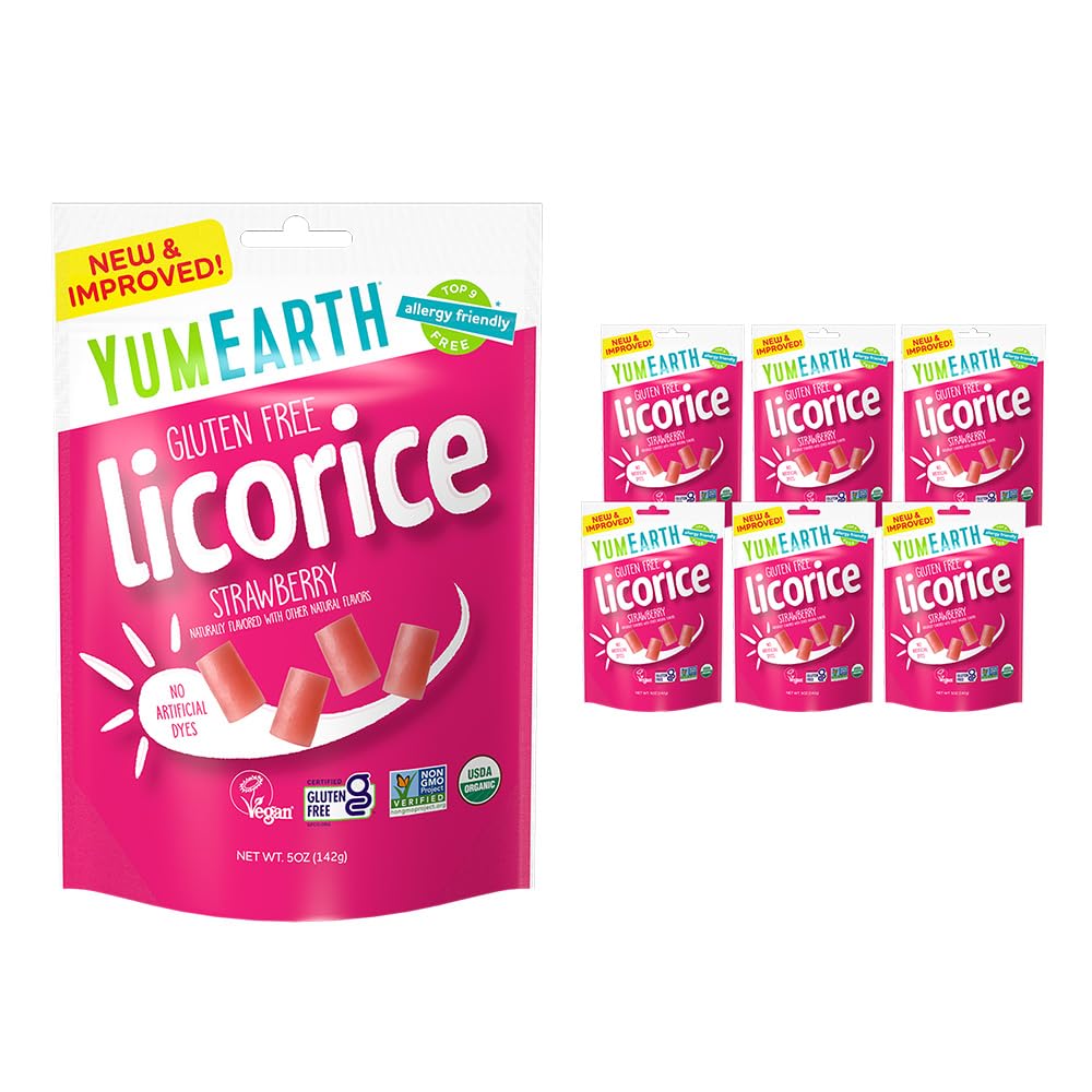 YumEarth Organic Gluten Free Strawberry Licorice Snack Packs - Allergy Friendly, Gluten Free, Non-GMO, Vegan, No Artificial Dyes