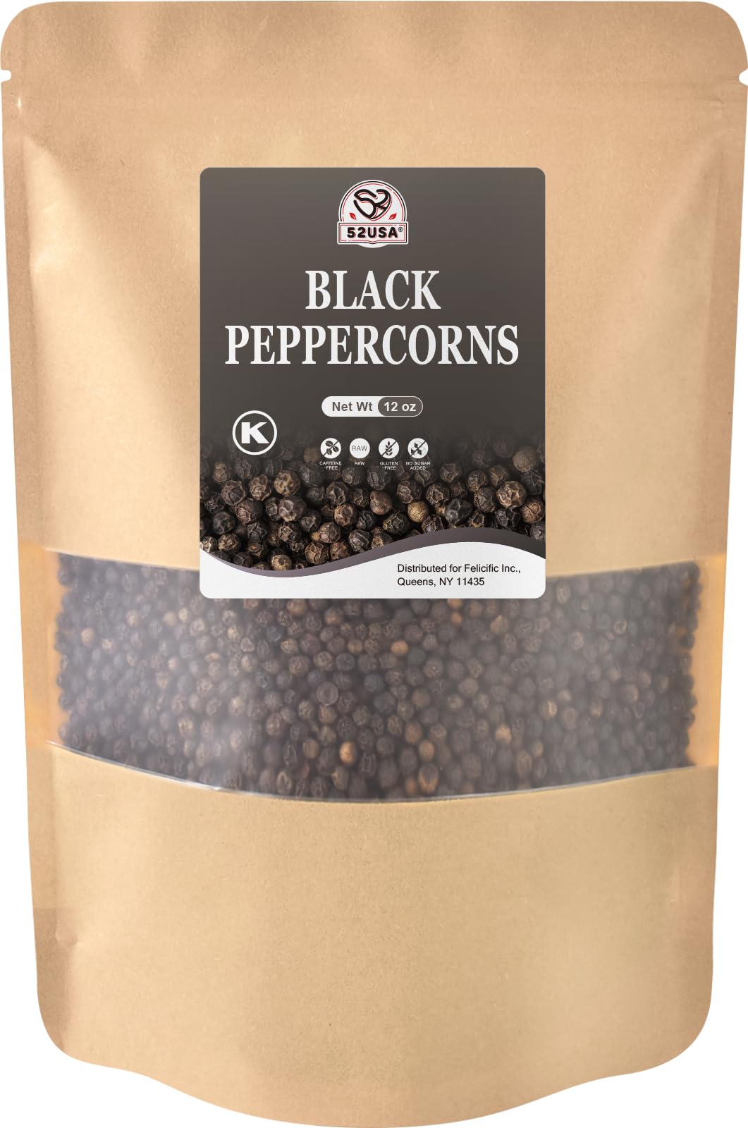 52Usa Black Peppercorns, 12Oz (Pack Of 1), Peppercorns For Grinder Refill, Gluten-Free, Kosher, Whole Peppercorns, All Natural B