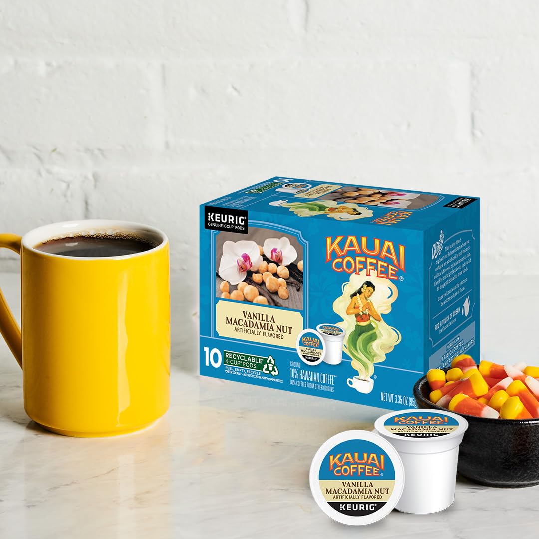 Kauai Coffee K-Cup Pods - Vanilla Macadamia Nut Flavor - Premium Arabica, 10 Ct (Pack Of 3)