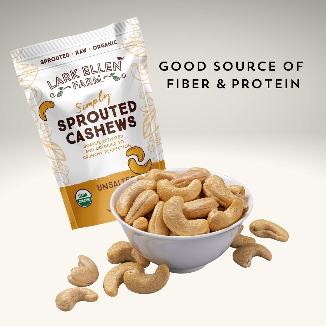 Lark Ellen Farm Whole Cashews, Salted Raw Sprouted Nuts, Certified USDA Organic, Gluten-Free, Vegan Snacks (10 oz, 6 pack)
