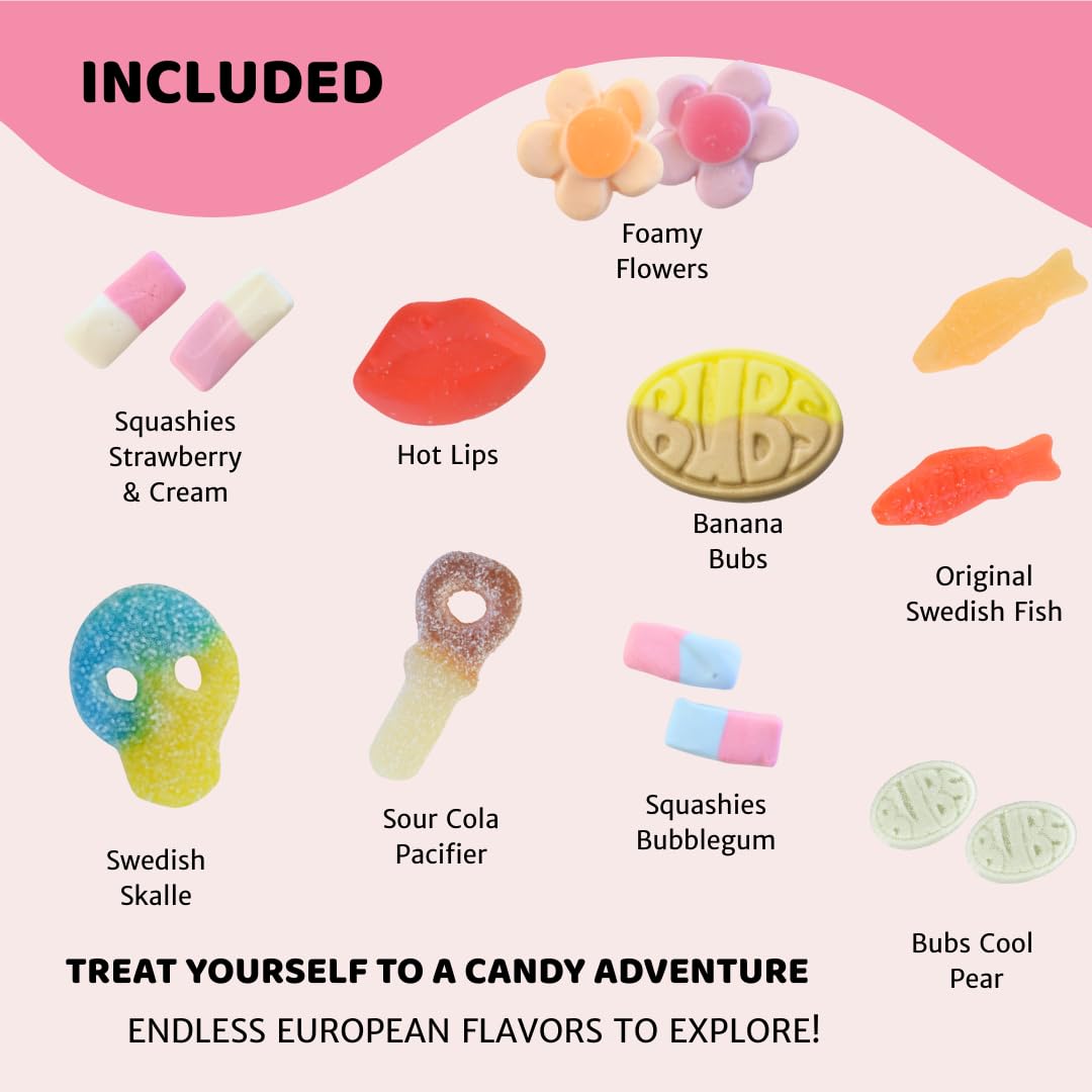 Swedish Candy Mix with UKs Famous Squashies - 1.2 lbs Bulk Bag of Viral Sweets Including Bubs Candy - Fun Assortment for Parties  Gifts & Candy Lovers  also includes the original Swedish Fish and Skulls