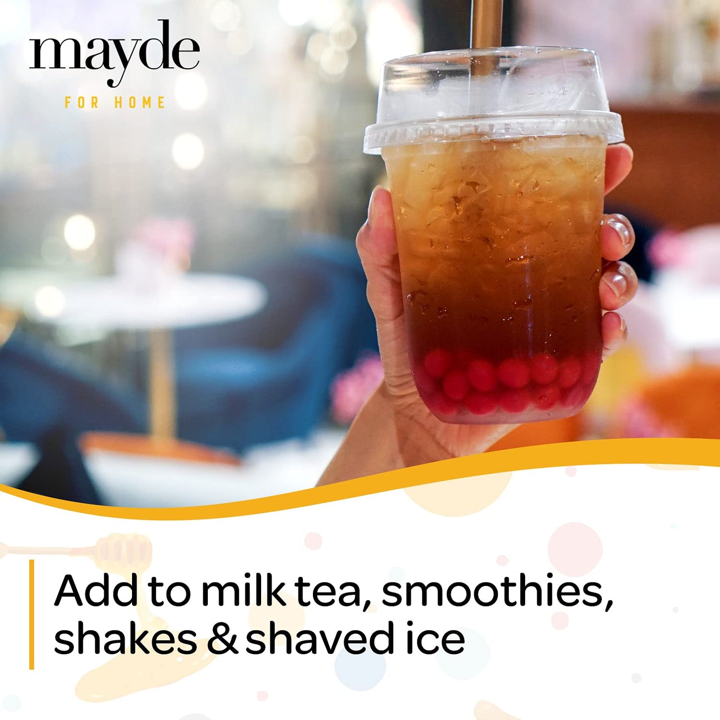 Mayde Popping Boba Pearls for Drinks, Desserts, & Breakfast Bowls (Honey Flavor, 7 Pounds)