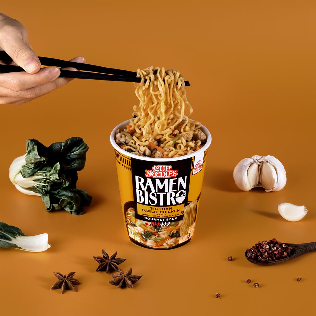 Nissin Cup Noodle Ramen Bistro, Sichuan Garlic Chicken, 3.1 Ounce (Pack Of 6)