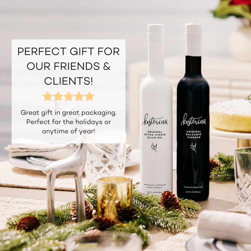 Kosterina - Dipping Duo Gift Set - Cold-Pressed Premium Greek Evoo And Rich Balsamic Vinegar, Great For Savory Appetizers & Entr