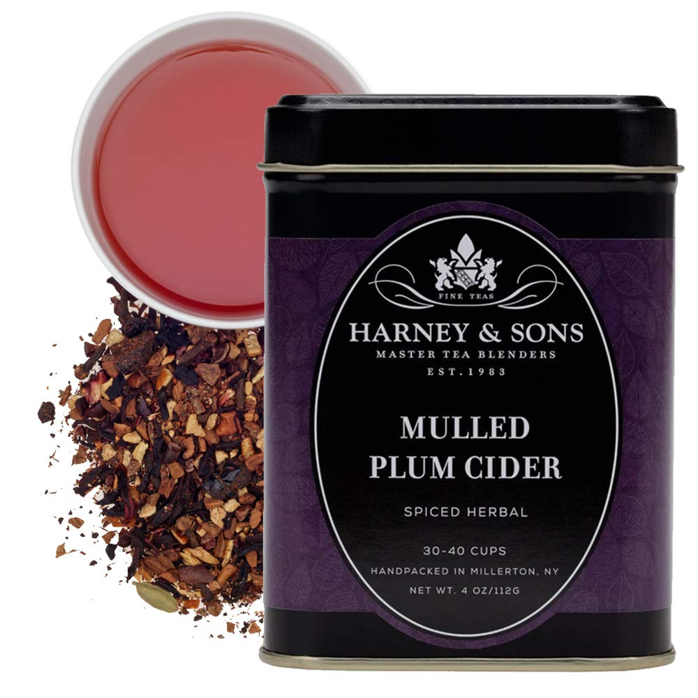 Harney & Sons Mulled Plum Cider Herbal Tea, 4oz Loose Leaf, Dark Red, Model PP-GRCE8634