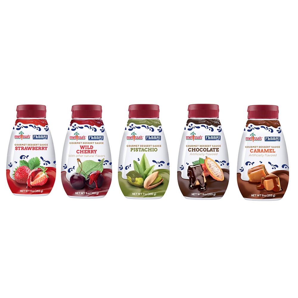 Fabbri Gourmet Dessert Sauces, Variety Pack of Strawberry, Wild Cherry, Pistachio, Chocolate, and Caramel flavors, Flavoring sau