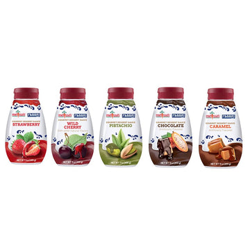 Fabbri Gourmet Dessert Sauces, Variety Pack of Strawberry, Wild Cherry, Pistachio, Chocolate, and Caramel flavors, Flavoring sau