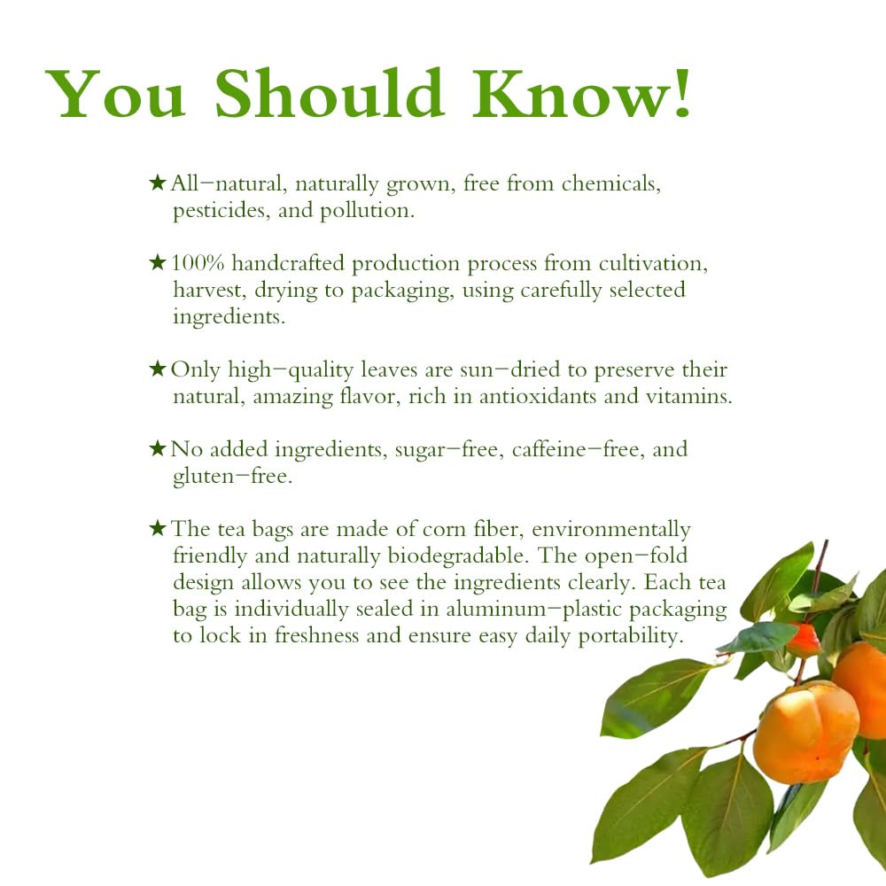 Soilmount Organic Persimmon Leaf Tea - 100% Natural, Caffeine-Free Herbal Tea, 18 Tea Bags