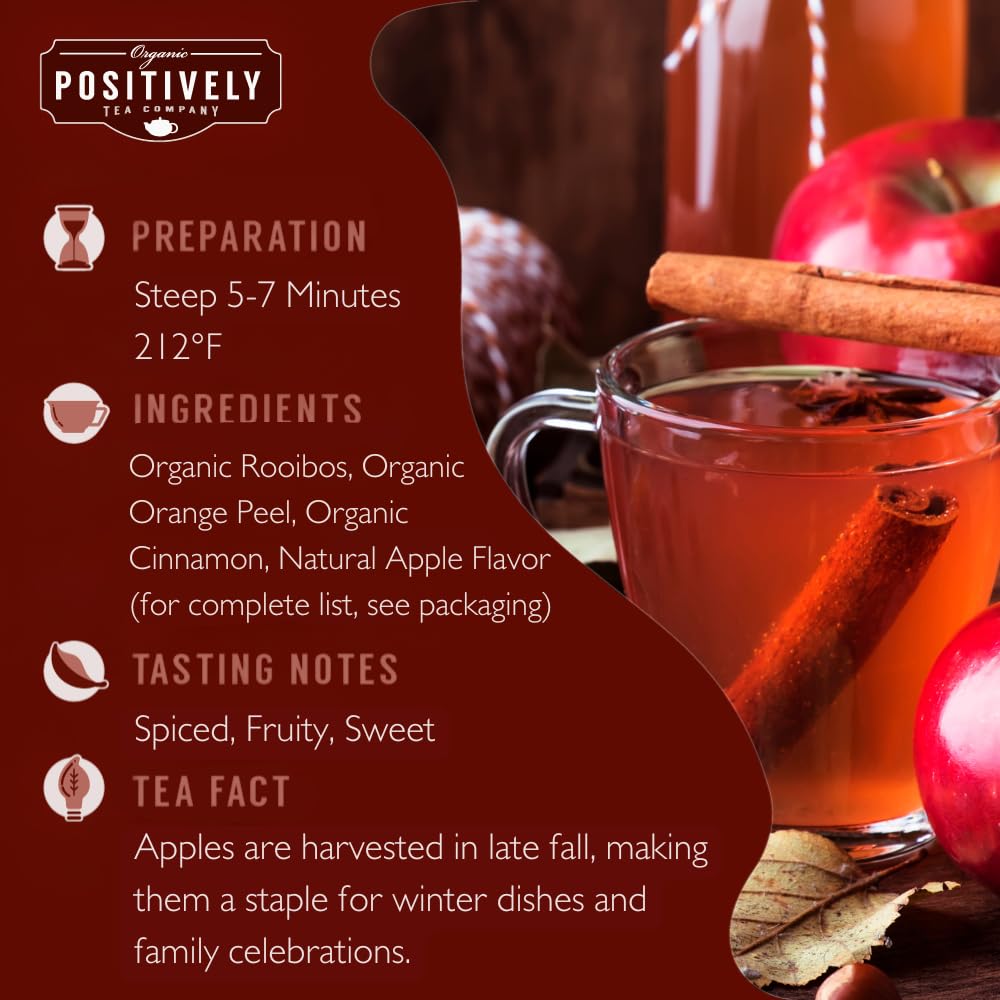 Organic Positively Tea Company Winter Apple Cider Rooibos Tea Loose Leaf 4 Ounce