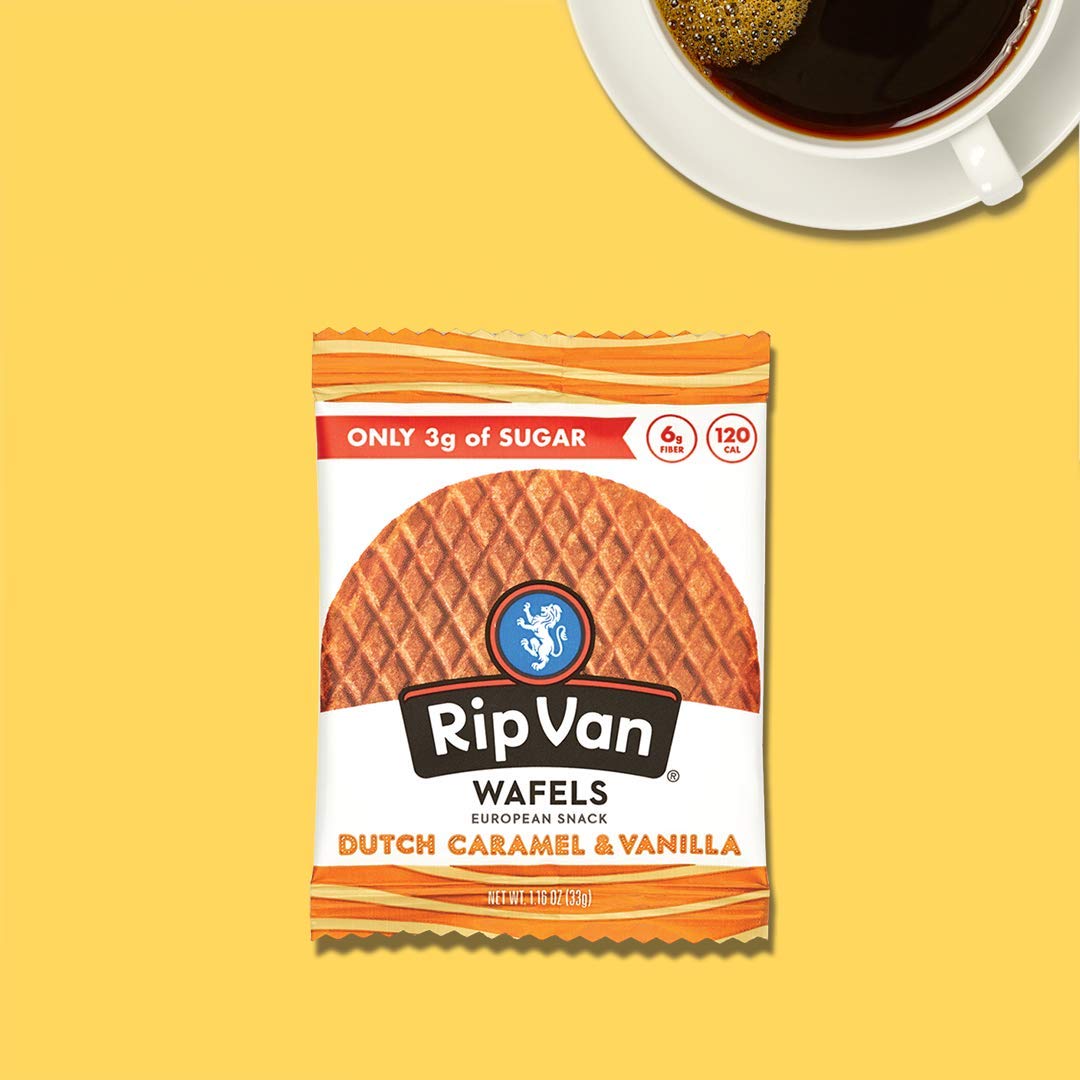 Rip Van Wafels Dutch Caramel & Vanilla Stroopwafels - Healthy Snacks - Non Gmo- Keto Friendly - Office Snacks - Low Sugar (3G) - Low Calorie- 48 Pack