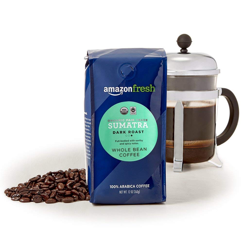 large online retailer Fresh Organic Fair Trade Dark Roast Whole Bean Coffee, 12 Ounce