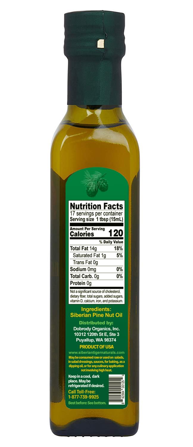 Siberian Tiger Naturals Extra Virgin Pine Nut Oil, 8.5 oz - Unrefined, 100% Natural, Supports Healthy Digestion and Wellness