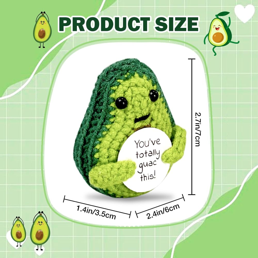 Tiny Detalles Mini Funny Positive Avocado, Funny Crochet Toys With Encouragement Card, Sentimental Support Avocado For Birthday