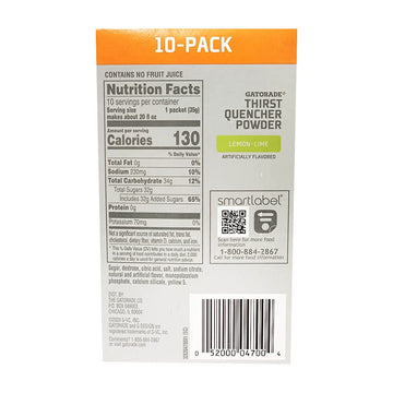 The Gatorade Company Gatorade Thirst Quencher Powder, 1.23Oz Packets, Makes 20 Ounces (Lemon-Lime), 1.23 Ounce (Pack Of 10)