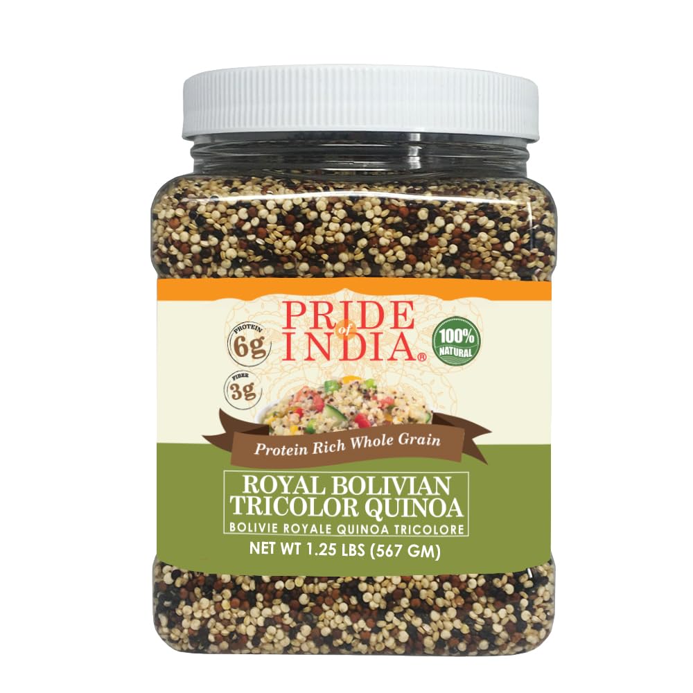 Pride Of India Quinoa - Natural Three Color, 100% Royal Bolivian, Protein Rich, 1.25 lb Jar