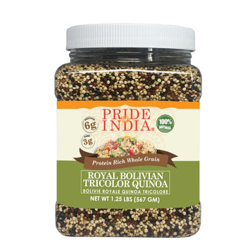 Pride Of India Quinoa - Natural Three Color, 100% Royal Bolivian, Protein Rich, 1.25 lb Jar