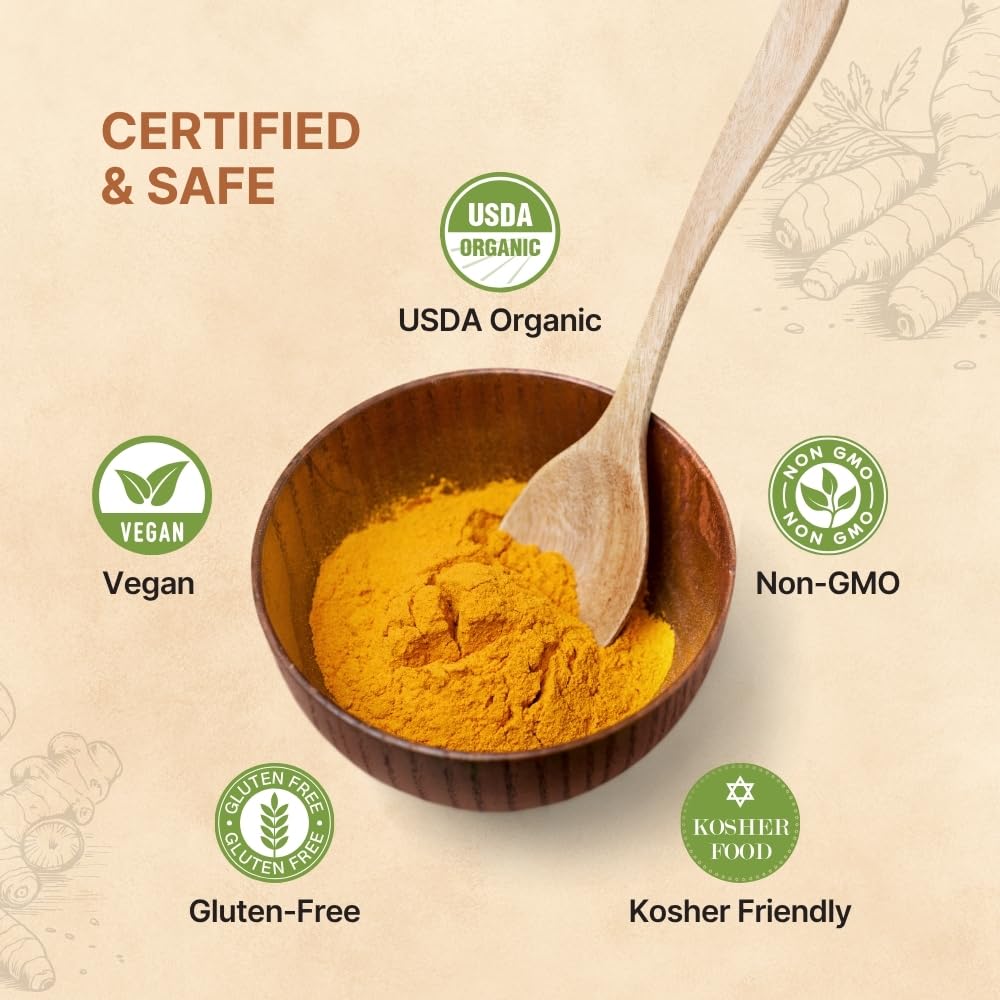 Organic Turmeric Powder 17.60 oz - Turmeric Powder Organic for Cooking  Drinks & Skin - USDA Certified  Ground Turmeric Spice  Gluten Free - The Holly Tree