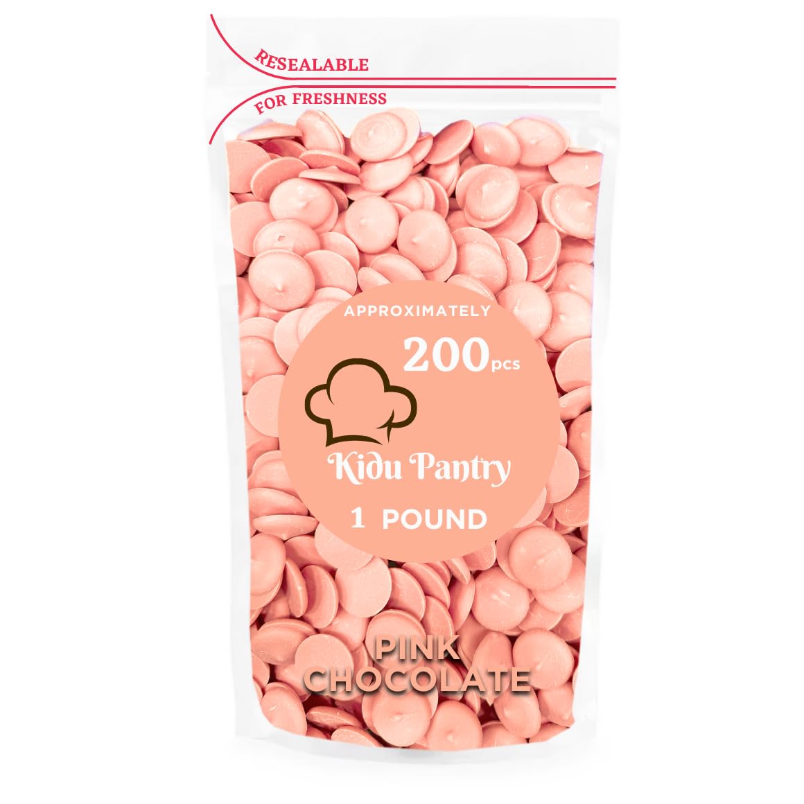 KIDU Melting Chocolate Wafers, Resealable Bag, 1 Pound, Pink