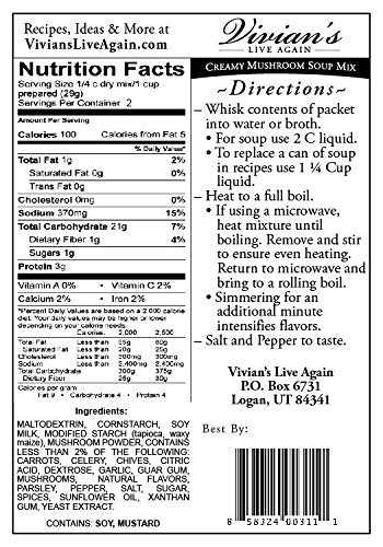 Gluten Free Cream Of Mushroom Soup Mix By Vivians Live Again- Dairy Free Single Packet