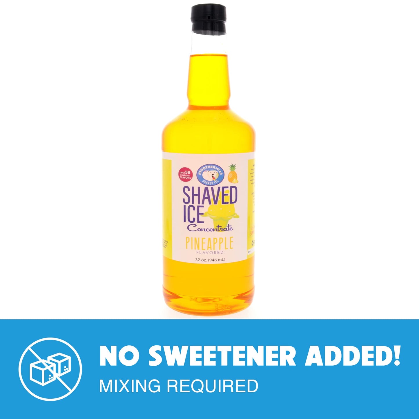 Hypothermias Shaved Ice Syrup Concentrate - Pineapple Flavor - 32 Fl Oz - Unsweetened, Makes 8 Gallons