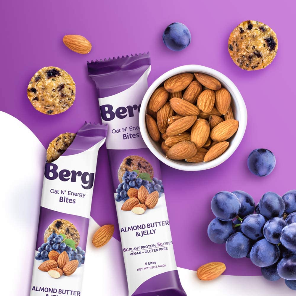 Berg Oat N' Energy Bites - Non-Gmo, Gluten Free, Dairy Free, Soy Free And Vegan - Clean Energy Snack - 1.5Oz, Pack Of 8 (Almond