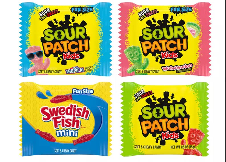 Christmas Bulk Candy Of 5 lb of Sours Patch For Kids And Swedish Fish Mini Soft And Chewy Candy Variety Snack Bulk Order. Indivi