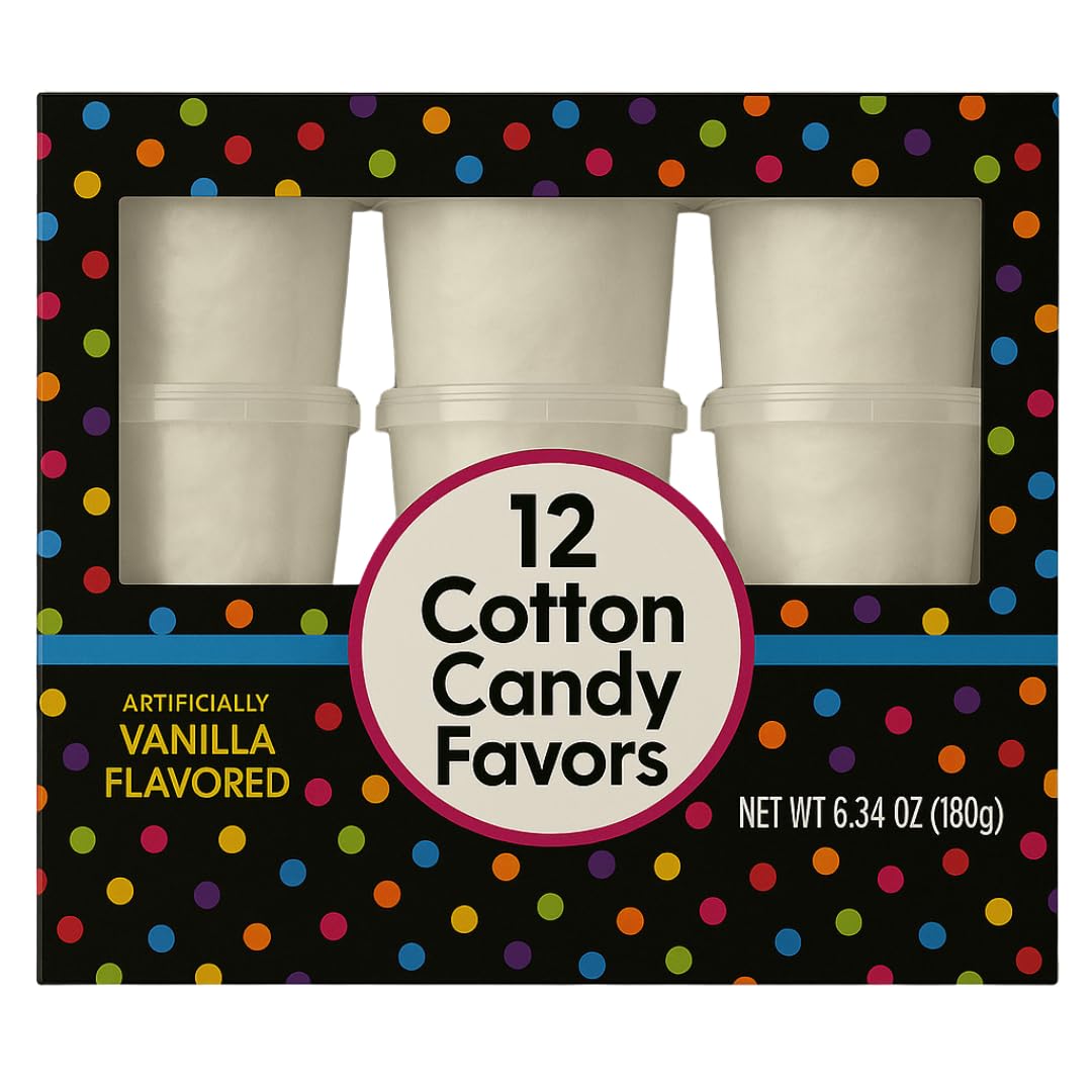 Alberts Cotton Candy – 12 Pack – White Fluffy Sweet Treat – Resealable Tubs – Perfect For Parties & Events (Vanilla)