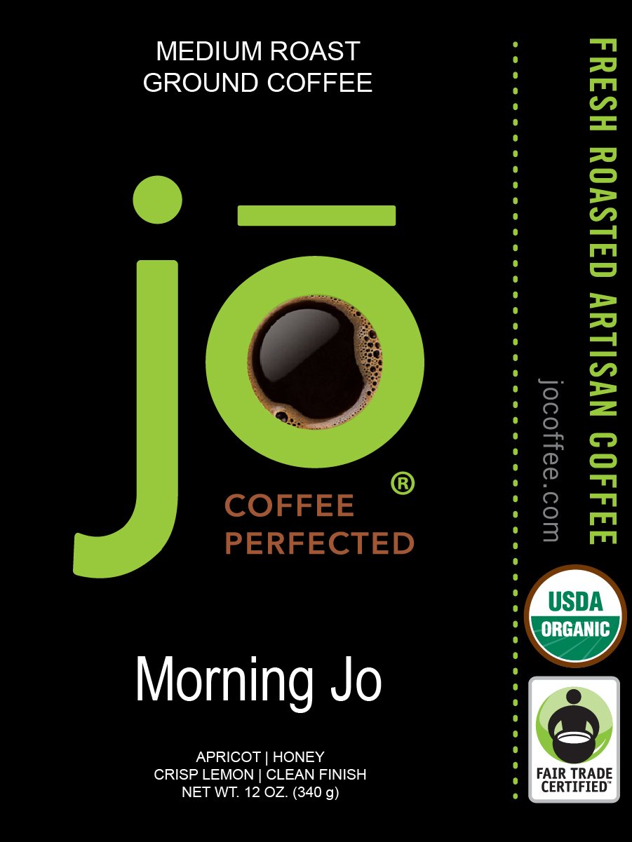 MORNING JO: 12 oz, Organic Breakfast Blend Ground Coffee, Medium Roast, Fair Trade Certified, USDA Certified Organic, NON-GMO, 1