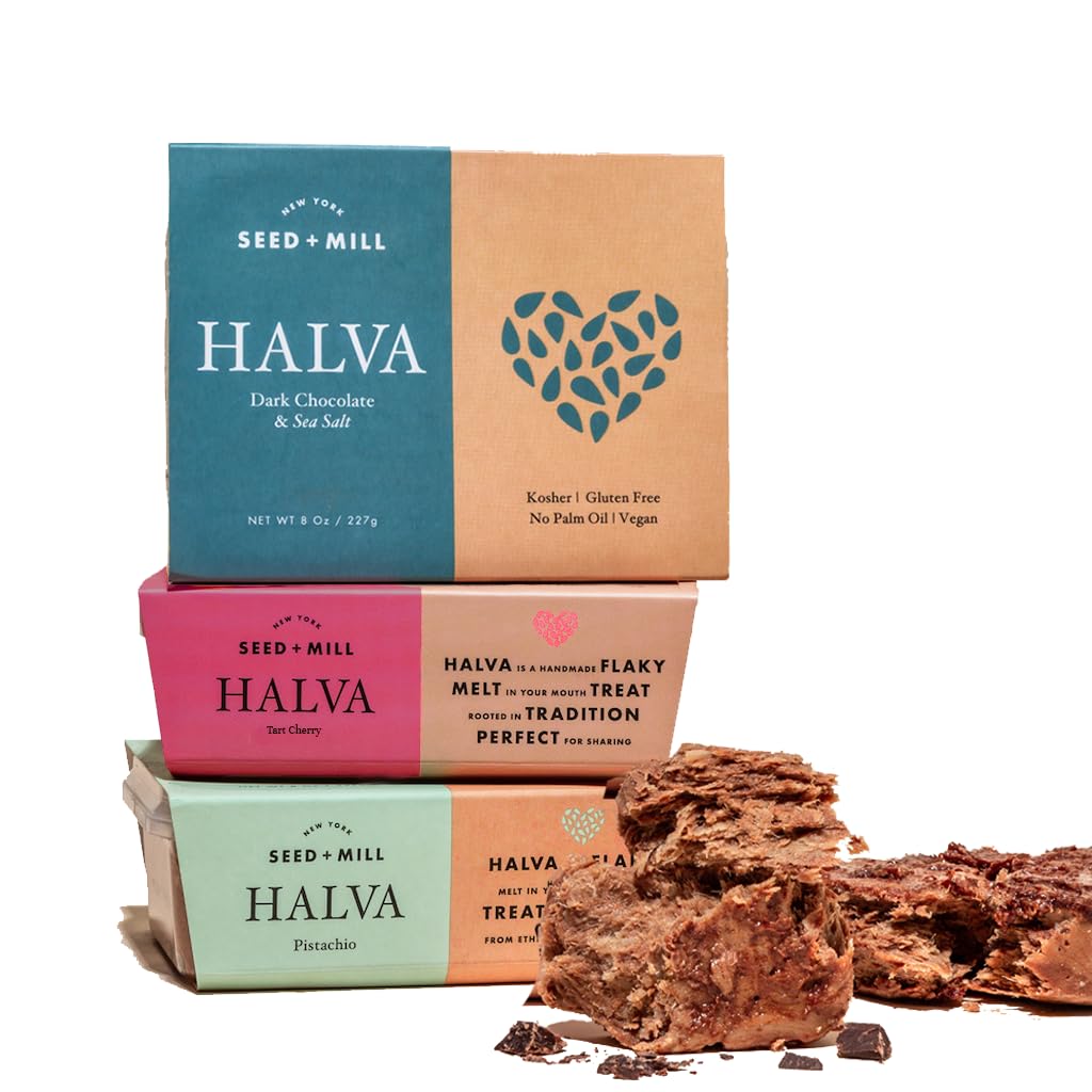 Seed + Mill - Halva - Fan Favorites Trio (Pistachio, Sea Salt Dark Chocolate, & Cherry) - Vegan, Kosher, & Gluten Free - Enjoy t