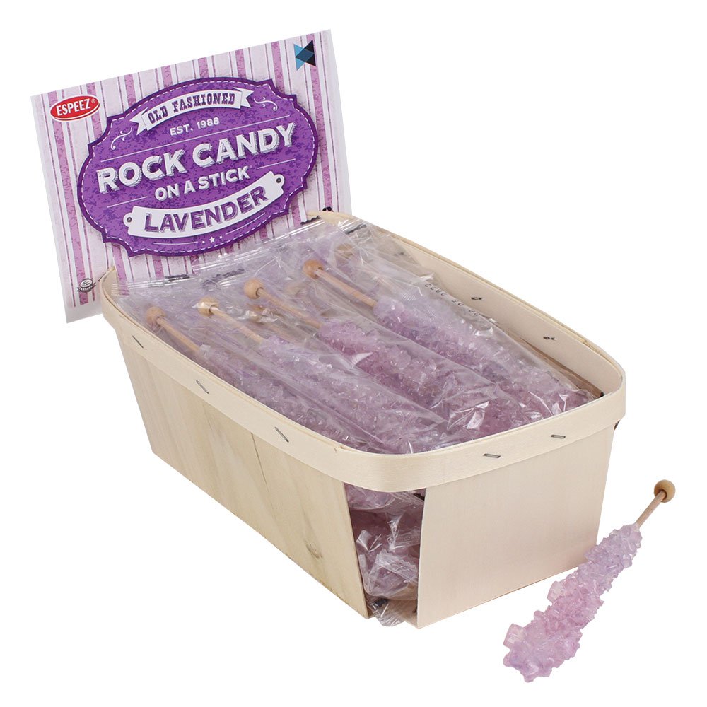 Espeez Extra Large Lavender Rock Candy Sticks - 24 Individually Wrapped for Party Favors, Candy Buffet, Showers