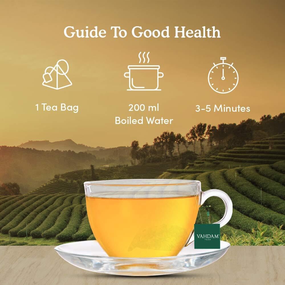 Vahdam, Chamomile Mint Citrus Green Tea Bags (30 Count) Low Caffeine, Non Gmo, Gluten Free | Sweet & Floral | Resealable Ziplock Pouch | Individually Wrapped Chamomile Tea Bags