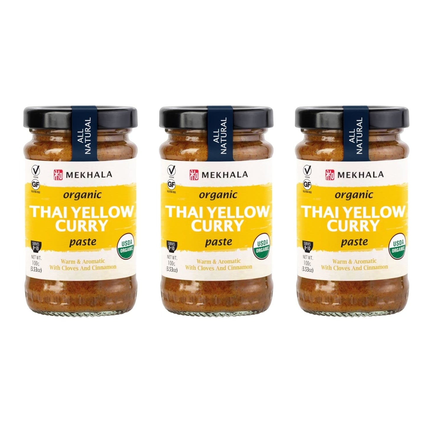 Mekhala Organic Gluten Free Curry Paste Value 3-Pack (3X3.5Oz) (Yellow)