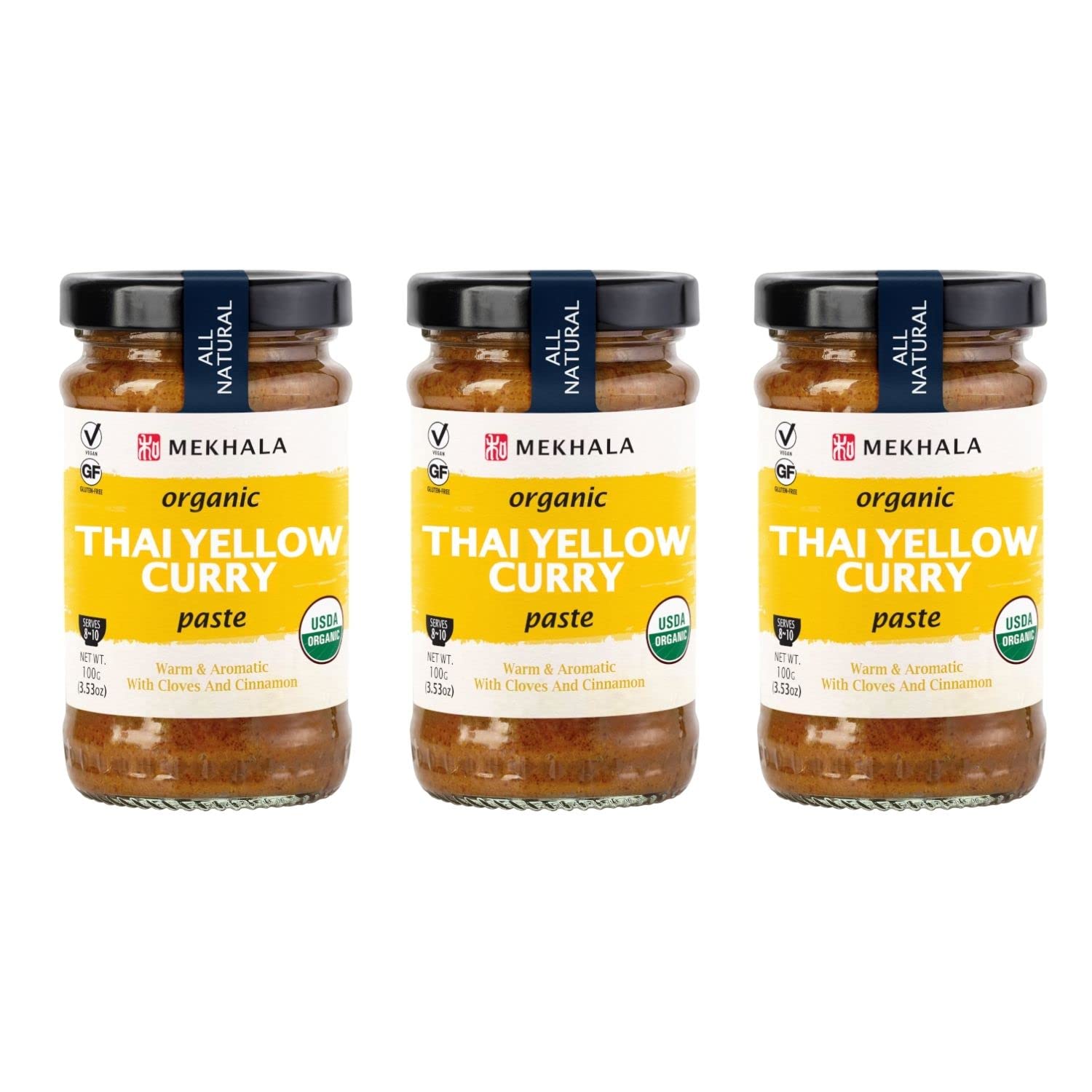 Mekhala Organic Gluten Free Curry Paste Value 3-Pack (3X3.5Oz) (Yellow)