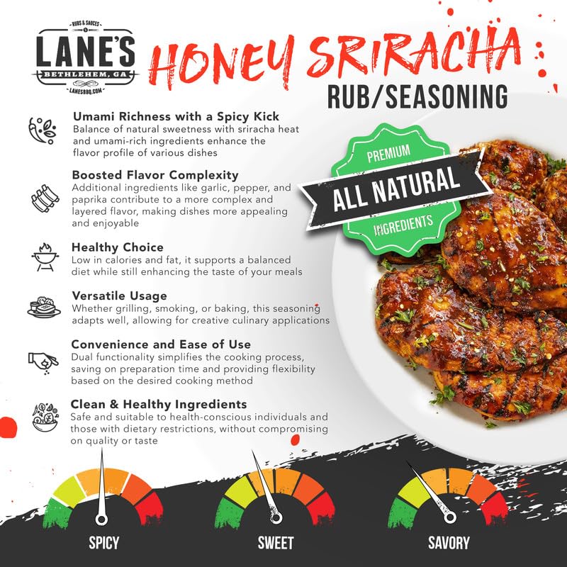 Lanes Honey Sriracha Seasoning Blend with Garlic & Herb, 4.6 Oz, All-Natural, Made in USA