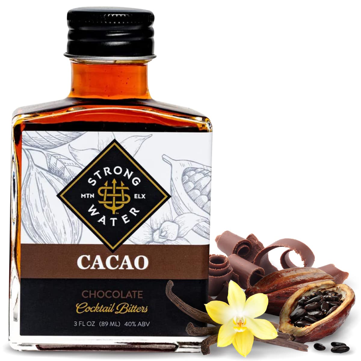 Strongwater Cacao Bitters - Chocolate Bitters for Cocktails, 3oz, 1 Pack