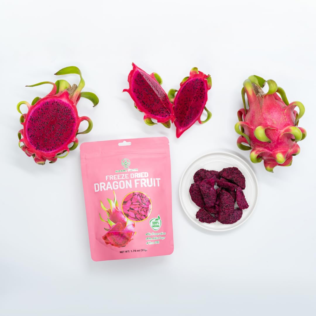 NOKKI FARM Freeze-dried Dragon Fruit, 100% Natural, Vegan, Non-GMO, 50g (Pack of 3)
