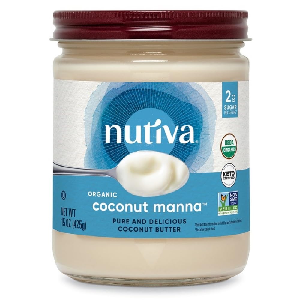 Nutiva Organic Coconut Manna Pur  ed Coconut Butter, 15 Oz, USDA Organic, Non-GMO, Vegan, Gluten-Free & Keto, Creamy Spread for 