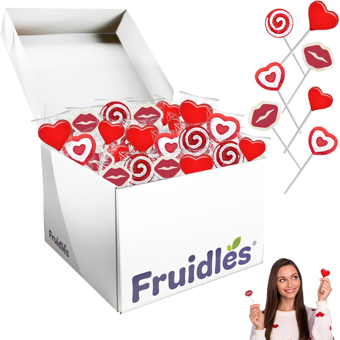 Fruidles ValentineS Lollipop Party Mix  Hearts  Lips N Swirls Mixed Fruit Flavor Assortment  Individually Wrapped Assorted (5 Pounds (Bulk))