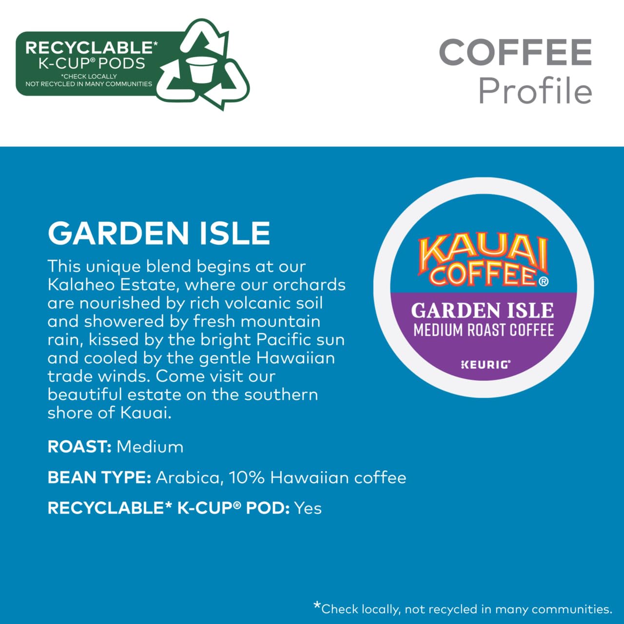 Kauai Coffee Garden Isle Medium Roast K-Cup Pods - 10 Count (Pack of 2)