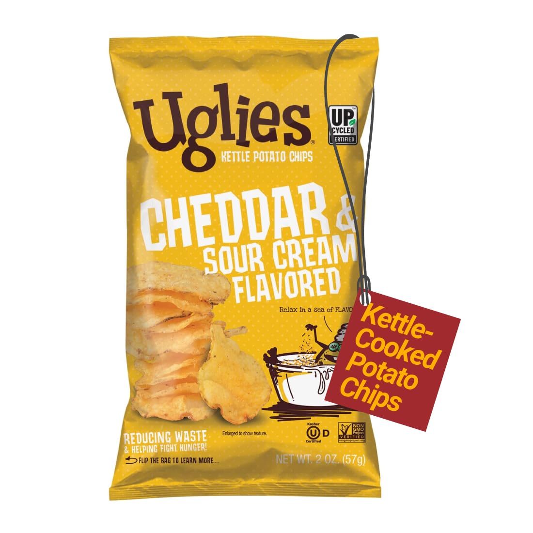 UGLIES Cheddar and Sour Cream Kettle Cooked Potato Chips - Gluten Free, Kosher, Non-GMO Office and Kids Snack - Individual Snack