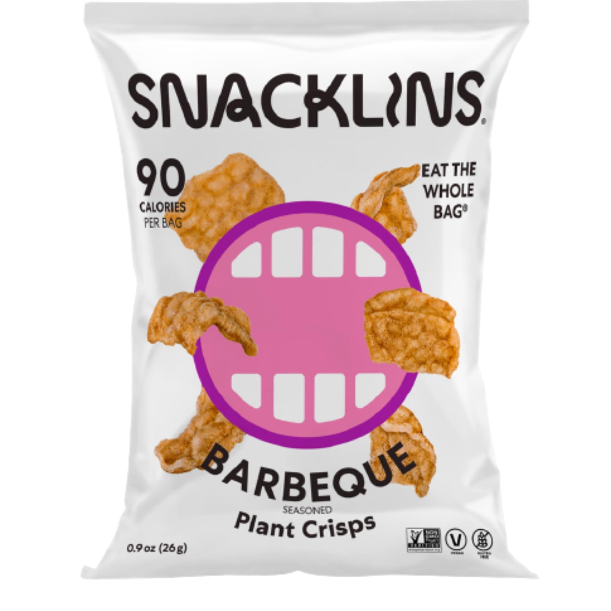 SNACKLINS Plant Based Crisps, Barbeque Flavor, Gluten Free, Vegan, 100 Calories, 0.9oz Bag, Pack of 48