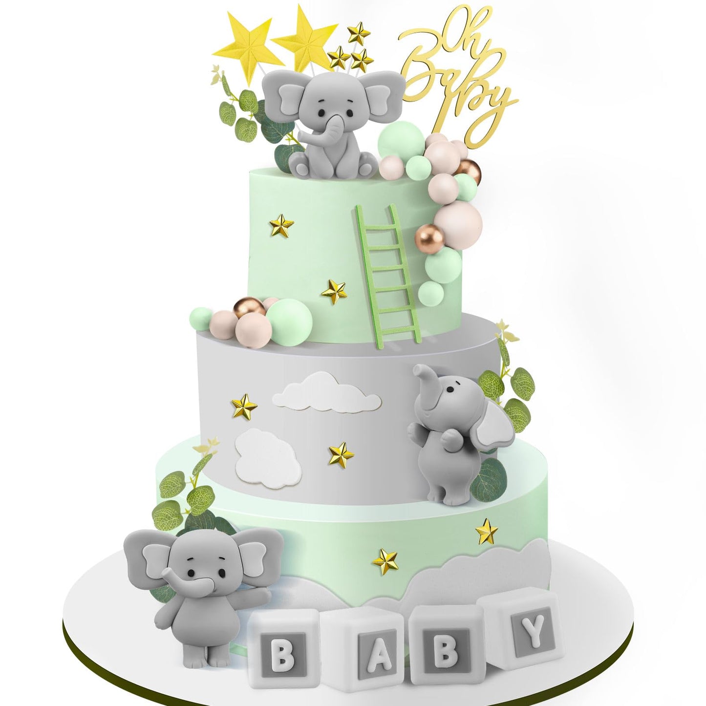 Yinder Bear Cake Toppers Mini Bear Decorations, Gold White Pearl Balls, Small Size, Green, Model LT-Yinder-4255