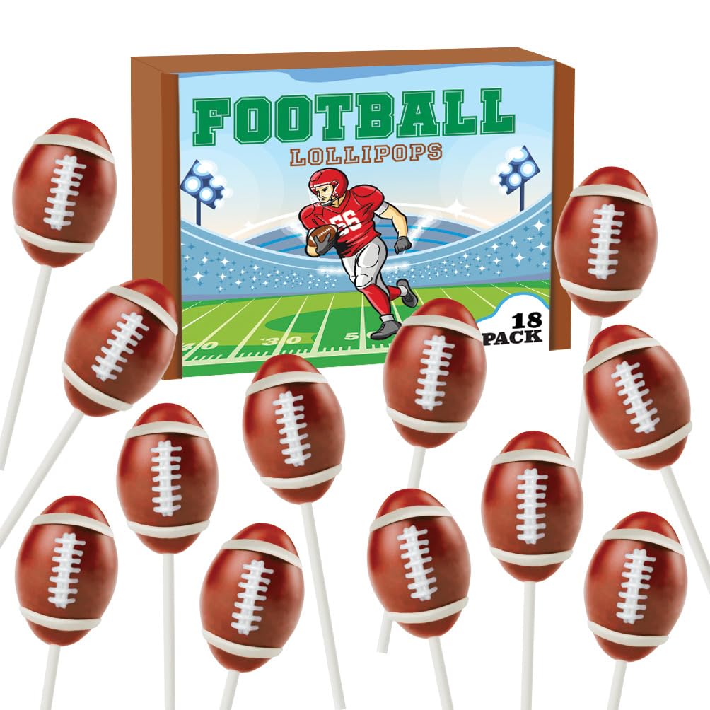 Football Candy Lollipops - 18 Count Individually Wrapped Suckers - Great for Football Party Favors - Sports Snacks - Football Go