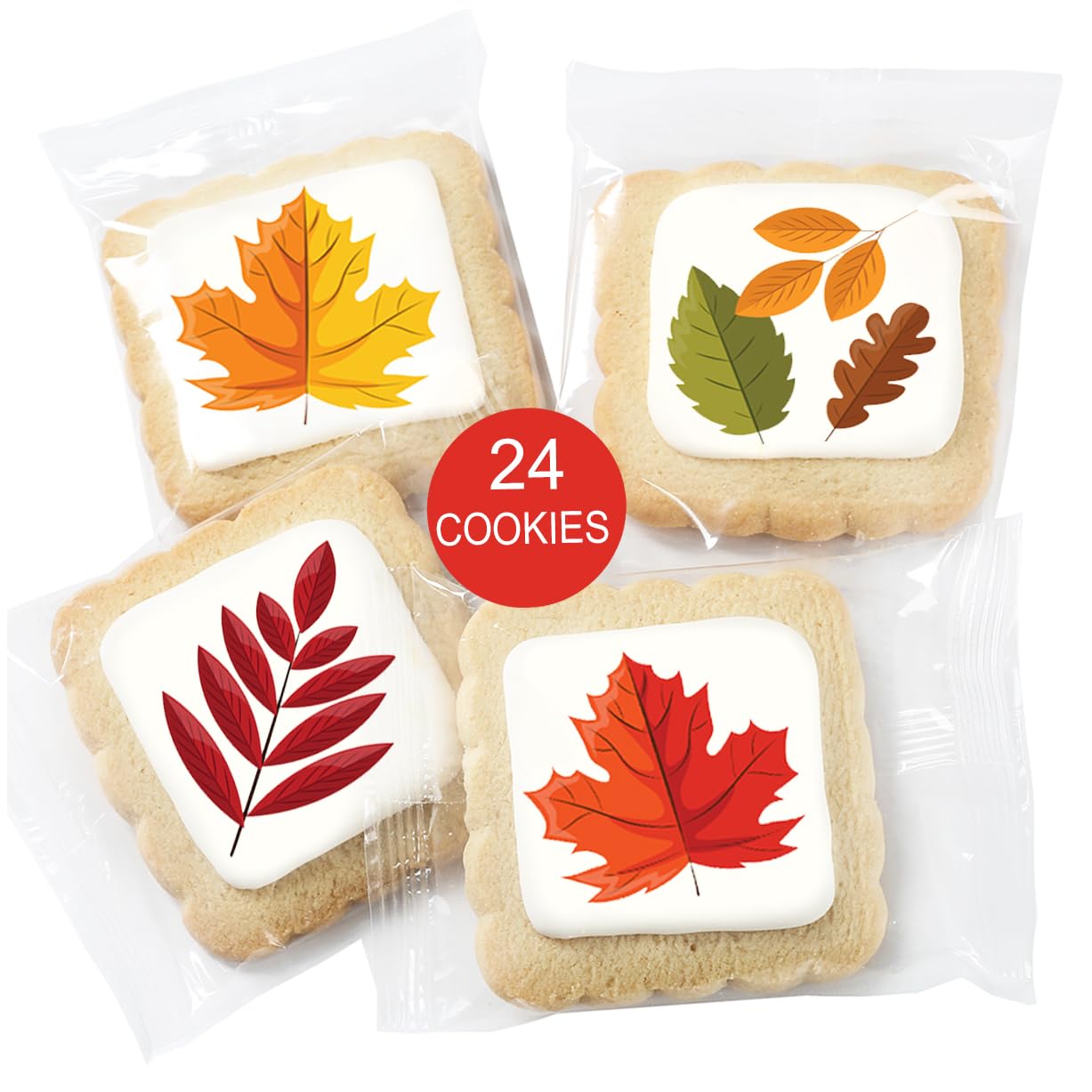 Cookies Individually Wrapped Fall Leaves Themed Theme Party Favors 24 Pack Bulk For Kids Birthday Party Sugar Cookie (Fall)